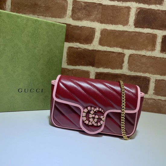 Replicas Gucci GG Marmont Super Mini Bolsa 574969 Rojo Baratos Imitacion