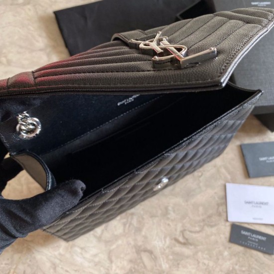 Replicas YSL Saint Laurent Medium Envelope Bag Mix Matelasse Negra Silver Hardware Baratos Imitacion