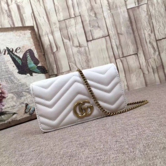 Replicas Gucci GG Marmont Studs mini bolsa 488426 Blanco Baratos Imitacion