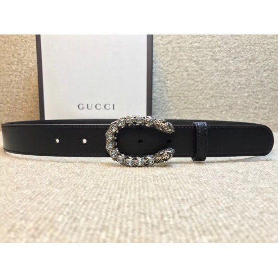 Replicas Gucci Cinturón con hebilla Dioniso de cristal 432142 negro Baratos Imitacion