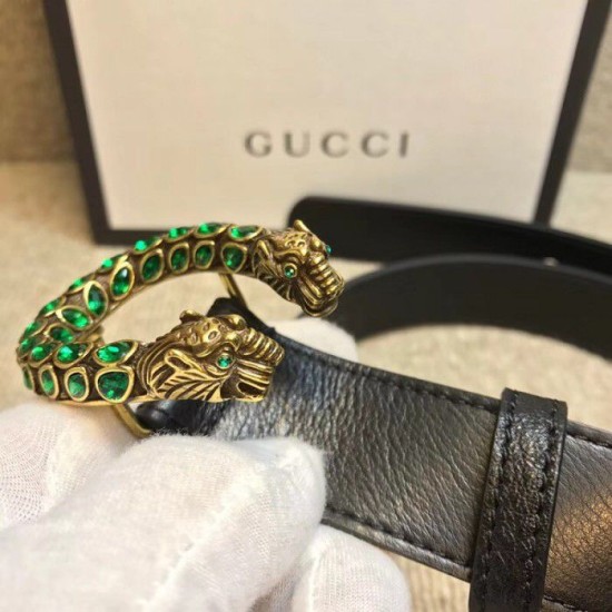 Replicas Gucci Cinturón con hebilla Dioniso de cristal 432142 negro Baratos Imitacion