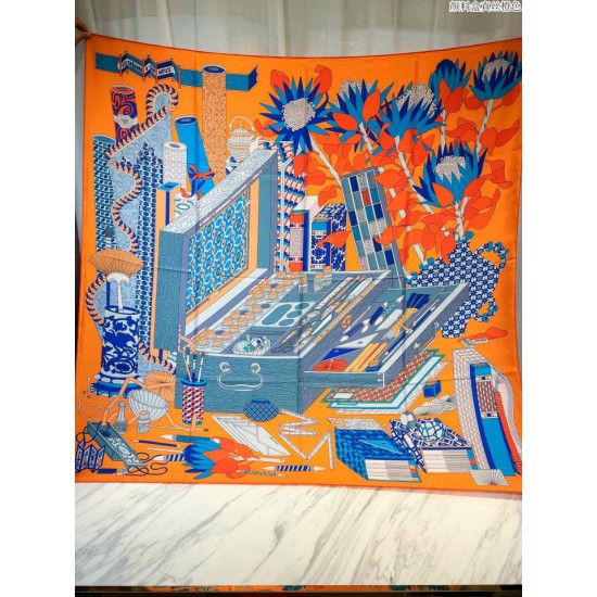 Replicas Hermes Les tresors d&#039;un Artiste mantón 140 Naranja Baratos Imitacion